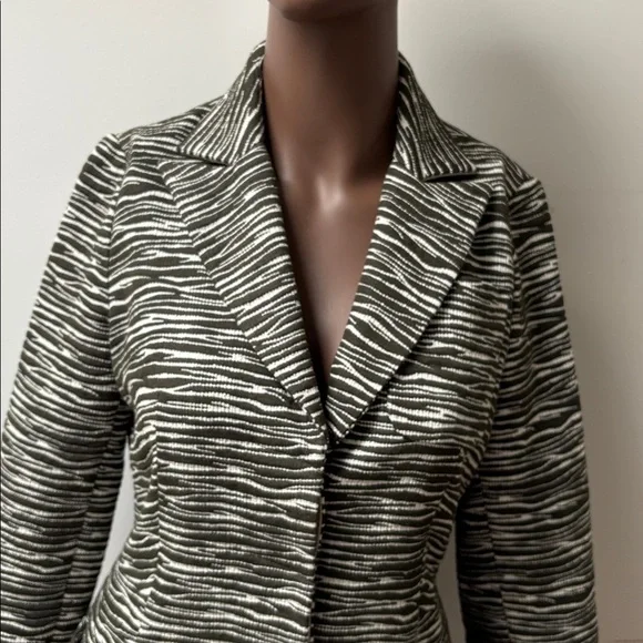 Judith and Charles long zebra striped coat jacket green white collar size 4 - Picture 2 of 15